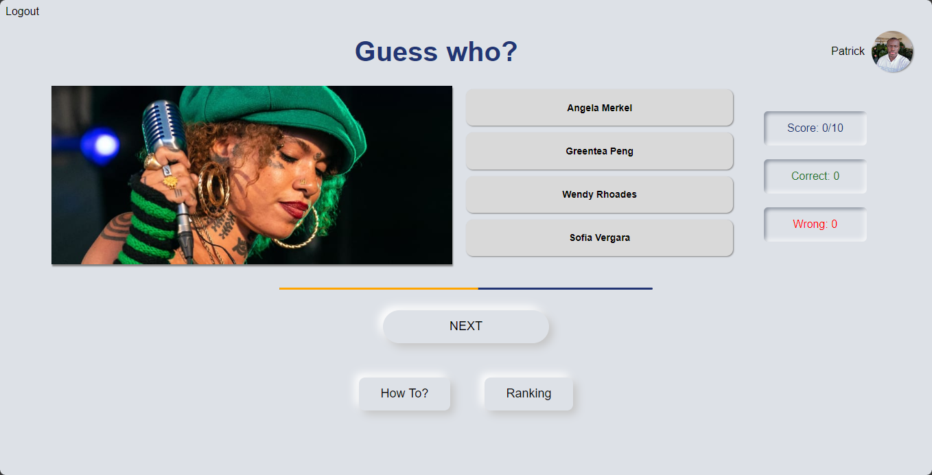 screenshot of guessWho game